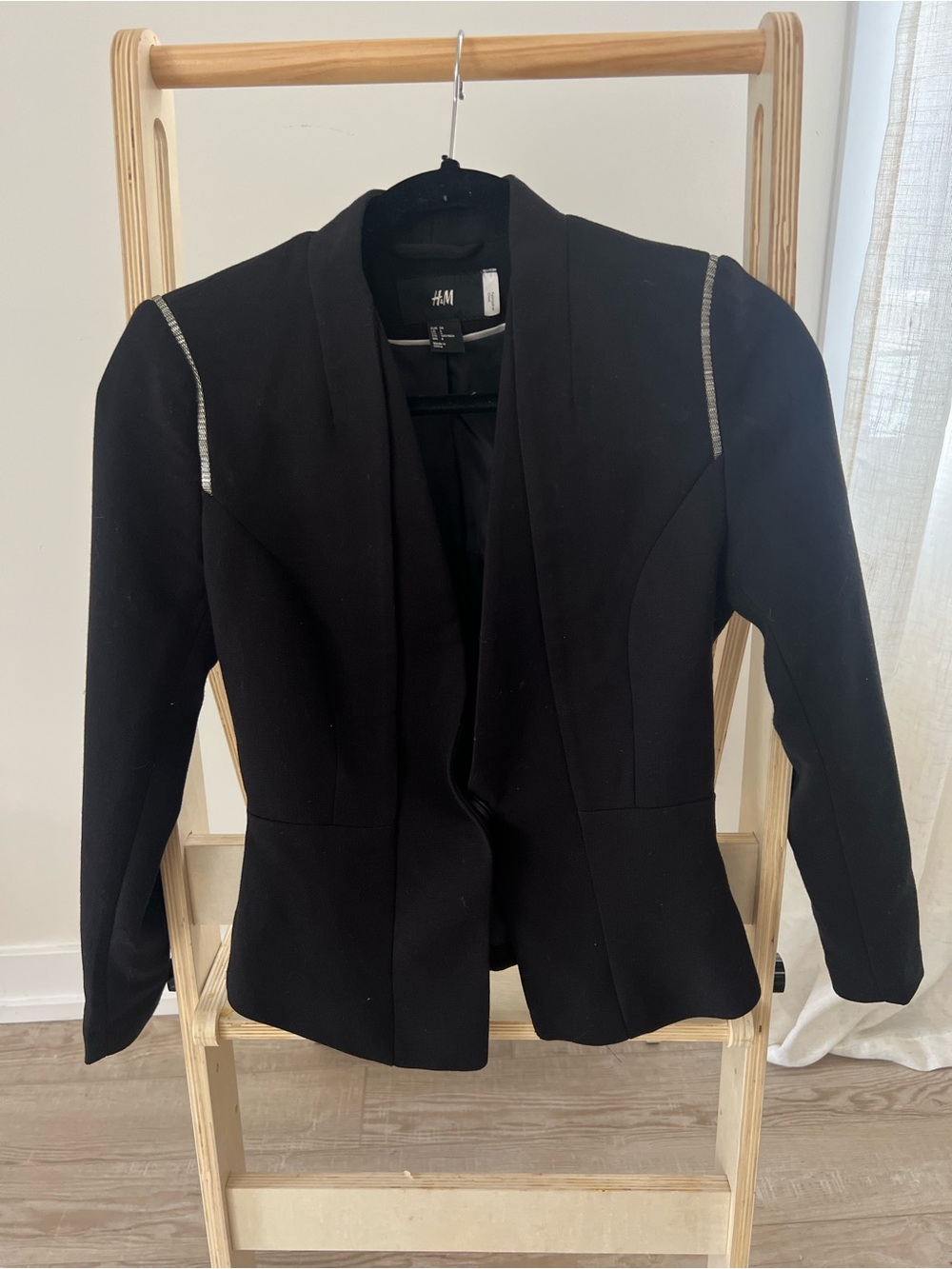 H&M Black Open-Front Blazer with Metallic Shoulder Trim